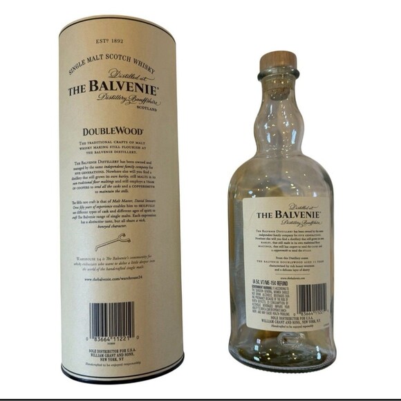 Empty Balvenie DoubleWood 12 Year Single Malt Scotch Whisky Bottle, Tube & Cork - Picture 2 of 4